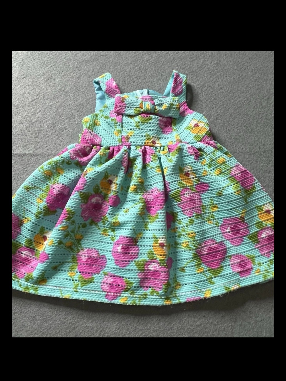 Rare Editions Dress Baby Girls 12 Months Lined Floral Teal Blue Pink Bow Tie